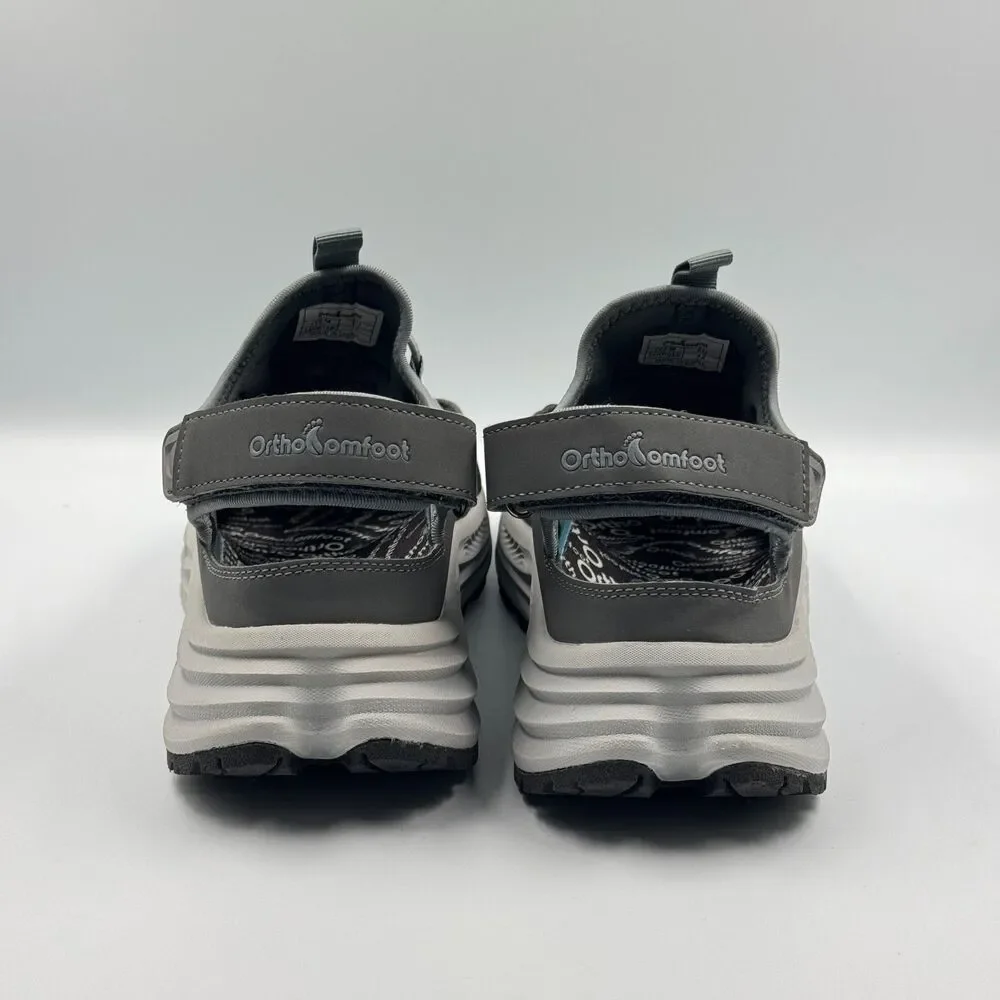 OrthoComfoot Mens 9 Gray Orthopedic Hiking Sandals Closed Toe Cushion Comfort